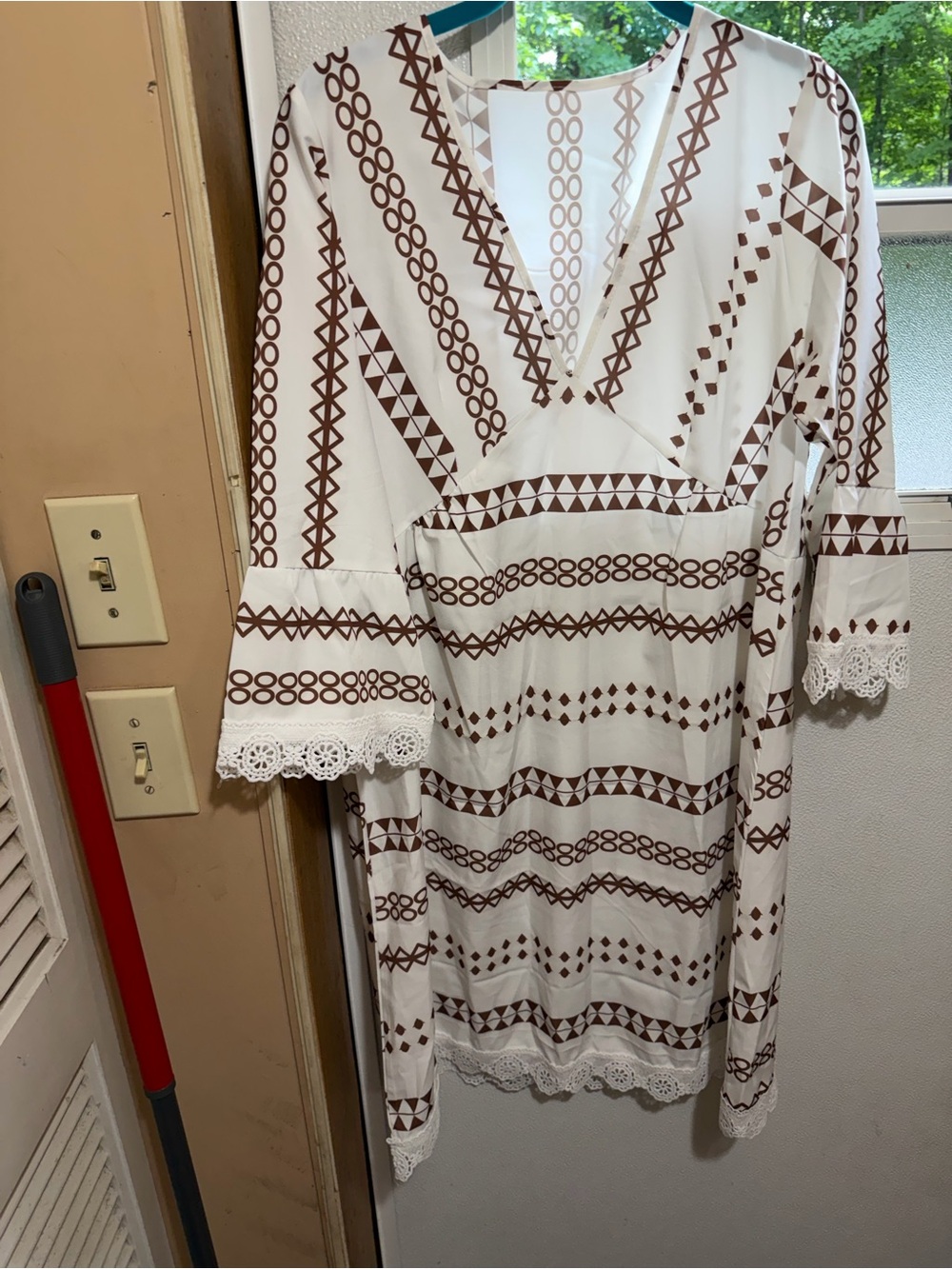 & Other Stories White Swim Coverup with Brown Geometric Print